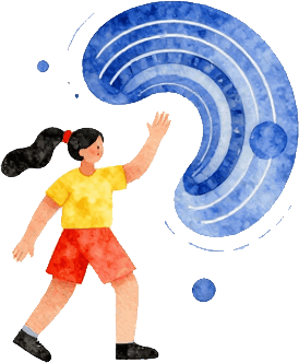 Illustration of a person interacting with an AI question mark